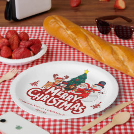 Prato De Papel Red & White Simple Feliz Natal