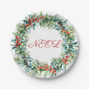 Prato De Papel Red Winter Berry Wreath Paper Plate