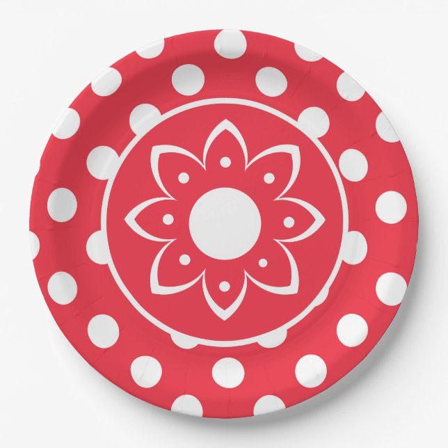 Prato De Papel Red With White Polk Dots Paper Plate (Frente)