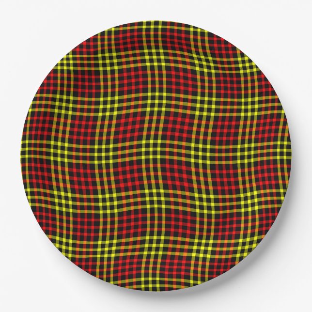 Prato De Papel Red Yellow Plaid Checker Seamless Pattern (Frente)