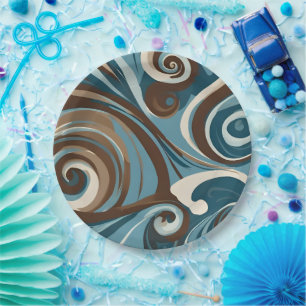 Prato De Papel Redemoinho Azul e Marrom