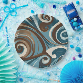 Prato De Papel Redemoinho Azul e Marrom