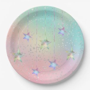 Prato De Papel Redemoinho pastel de estrelas holográficas fita fo