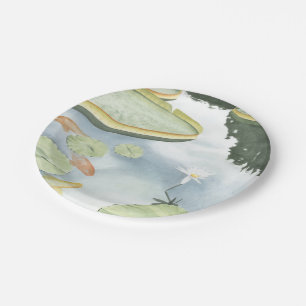 Prato De Papel Reflexo de Koi Pond com Peixes e Lírios