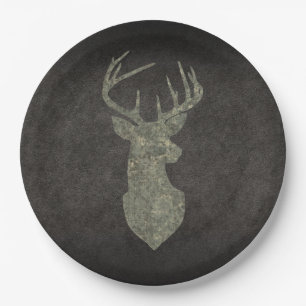 Prato De Papel Regal Buck Trophy Deer Silhouette em Camouflage