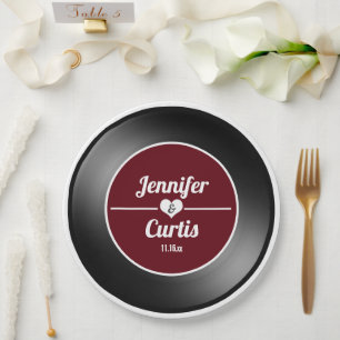 Prato De Papel Registro de vinilo retroativo Festa de casamento d