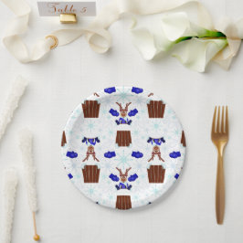 Prato De Papel Reindeador de Natal Festivo Blue Kasky