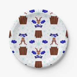 Prato De Papel Reindeador de Natal Festivo Blue Kasky