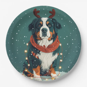 Prato De Papel Reindeer Bernese Mountain Dog de Natal