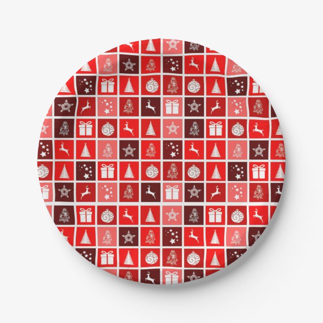 Prato De Papel Reindeer de Árvore Fresca de Natal Vermelho (Frente)