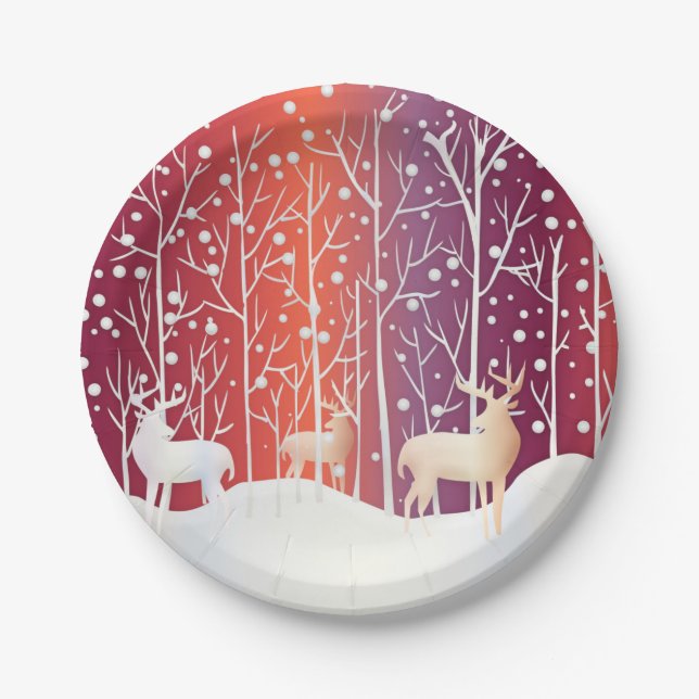 Prato De Papel Reindeer Snowy Holiday Plate (Frente)