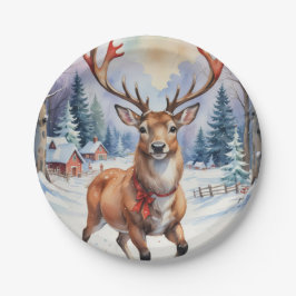 Prato De Papel Reindeer Wonderland: Feriado Feliz