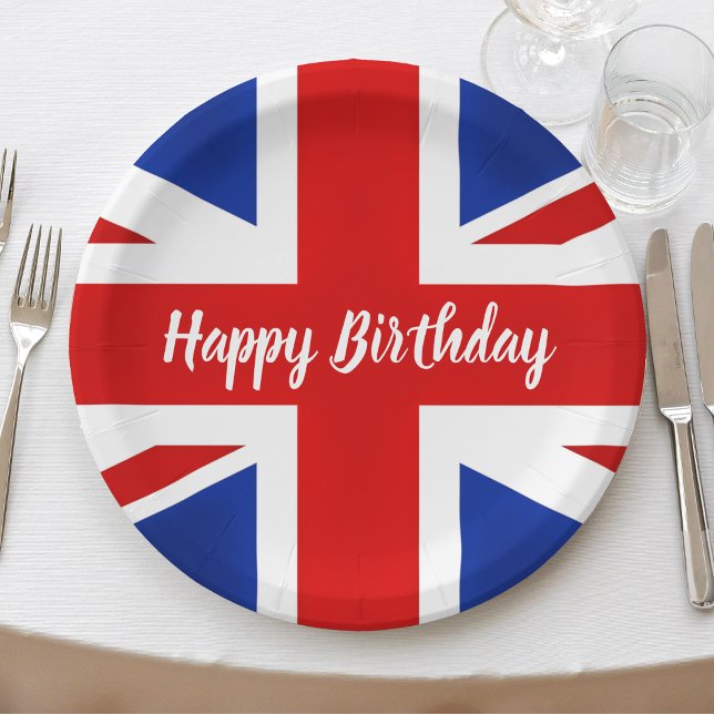 Prato De Papel Reino Unido Feliz Aniversário do Reino Unido (UK United kingdom flag happy birthday paper plates)