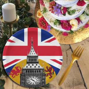 Prato De Papel Reino Unido Patriótico, Bandeira Britânica e Dragã
