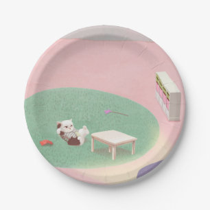 Prato De Papel Relaxando Kitten na Sala de Vida