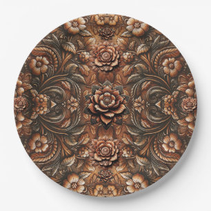 Prato De Papel Relevo Floral Vintage Olhar de Couro Falso Elegant