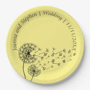 Prato De Papel Relógio de Dandelion Personalizado com Borboletas