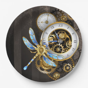 Prato De Papel Relógio Steampunk com Dragonfly Mecânica