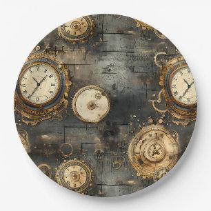 Prato De Papel Relógio Vintage Steampunk Engrenagens Bronze Preto