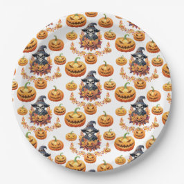 Prato De Papel Remendo de Abóbora de Halloween