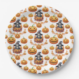 Prato De Papel Remendo de Abóbora de Halloween
