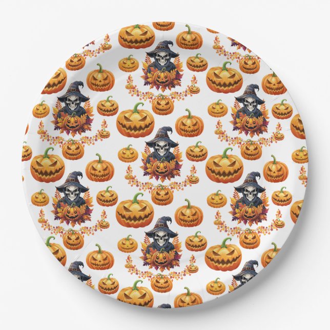 Prato De Papel Remendo de Abóbora de Halloween (Frente)