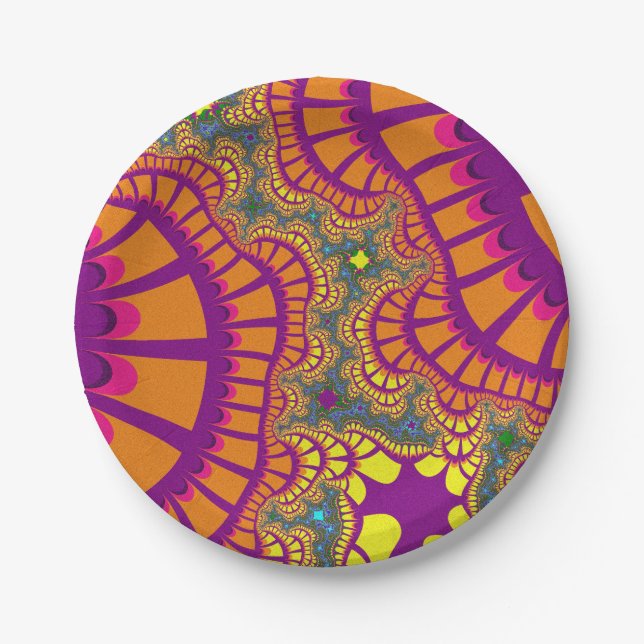 Prato De Papel Remix do arco-íris laranja (Frente)