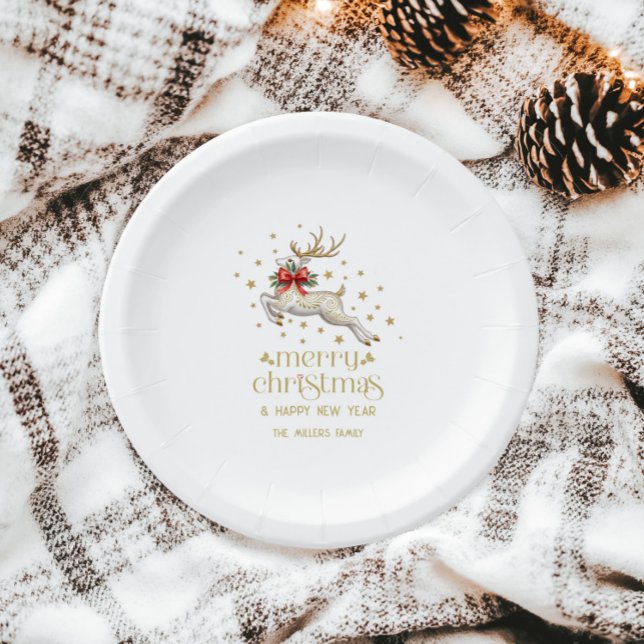 Prato De Papel Rena de Natal Dourada Branca (Criador carregado)