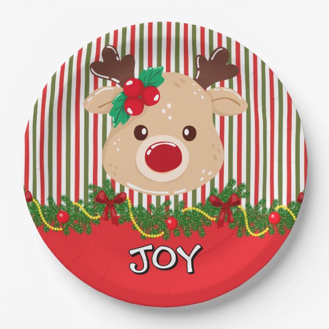 Prato De Papel Rena de Natal Personalizada Fofa (Frente)