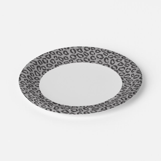 Prato De Papel rendas de rede pretas com padrão-leopardo em branc (Inclinado)