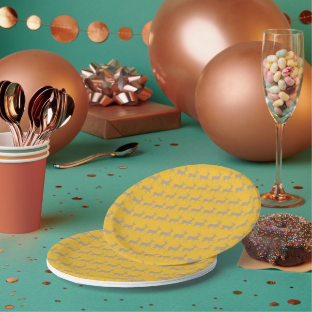 Prato De Papel Rennes de Noël Fond Jaune Moutarde – Set de Table (Múltiplo)