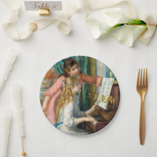Prato De Papel Renoir Duas Meninas ao Piano Impressão Música Arte