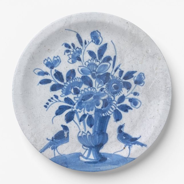 Prato De Papel Réplica Vintage Azul Delft Chic Campestre Francês  (Frente)