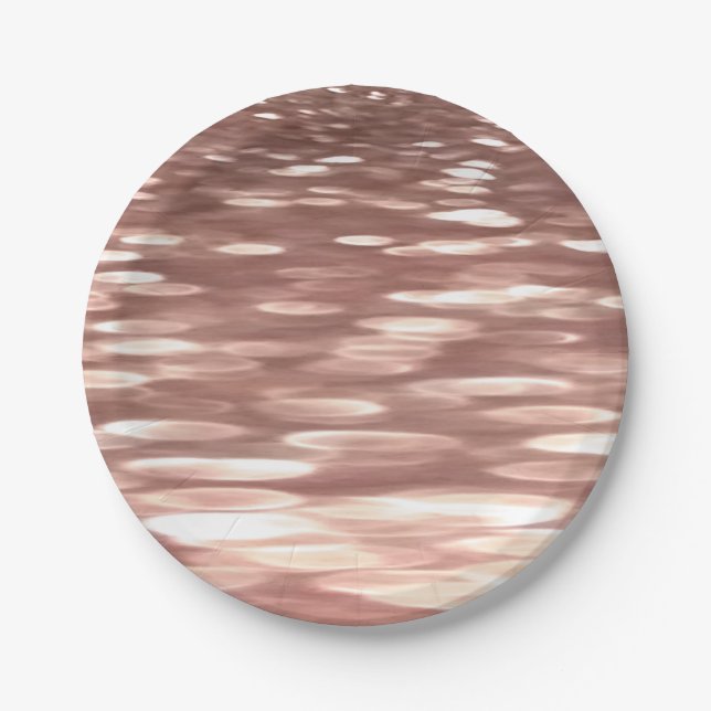 Prato De Papel Resumo #3: brilho de Rosa Dourada Cobre (Frente)