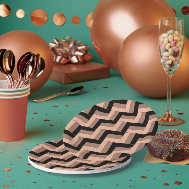 Prato De Papel Retângulos Geométricos Pretos de Mocha Castanho (Múltiplo)