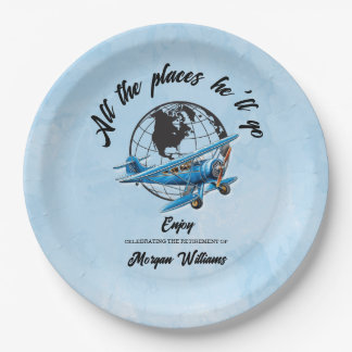 Prato De Papel Retirement Party Globe Travel Plane Places 