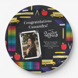 Prato De Papel Retrato Chalkboard para Graduação de Professores