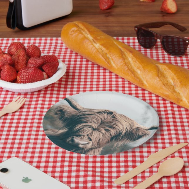 Prato De Papel Retrato das vacas do planalto (Piquenique)