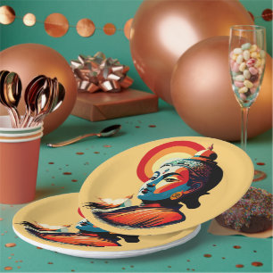 Prato De Papel Retrato de Arte Pop Buddha Lord