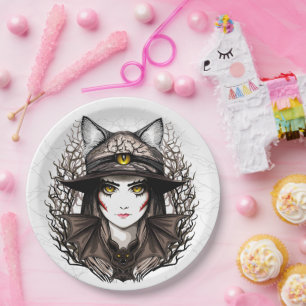 Prato De Papel Retrato de bruxas e bonitinho de Halloween