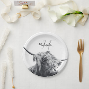 Prato De Papel Retrato de vaca das Terras Altas monograma inicial