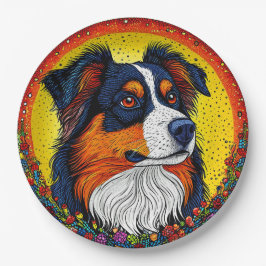 Prato De Papel Retrato Ilustrado Vibrante de Cão