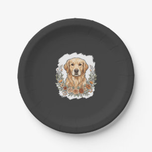 Prato De Papel Retriever Dourado Floral Sublimação
