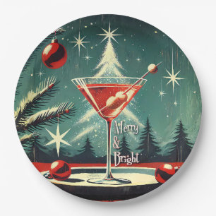 Prato De Papel Retro 50s Nevasca Árvore de Natal Martini