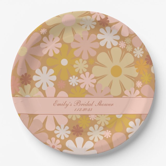 Prato De Papel Retro 60s 70s Estética Floral Personalizada (Frente)
