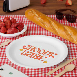 Prato De Papel Retro 70s Mostarda Laranja Hippie Groovy Baby