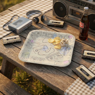 Prato De Papel Retro 80s 90s Nostalgic Cassette Mix Tape Pattern