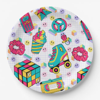 Prato De Papel Retro 90s Funky Neon Glow Birthday