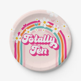 Prato De Papel Retro Arco-Íris Totalmente Dez Décimo Aniversário