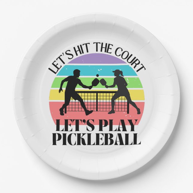 Prato De Papel Retro Be Happy Pickleball Rainbow Aniversário (Frente)